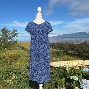 GUDRUN SJODEN Blue Purple Floral Cotton  Short Sleeve knee length Aline dress S